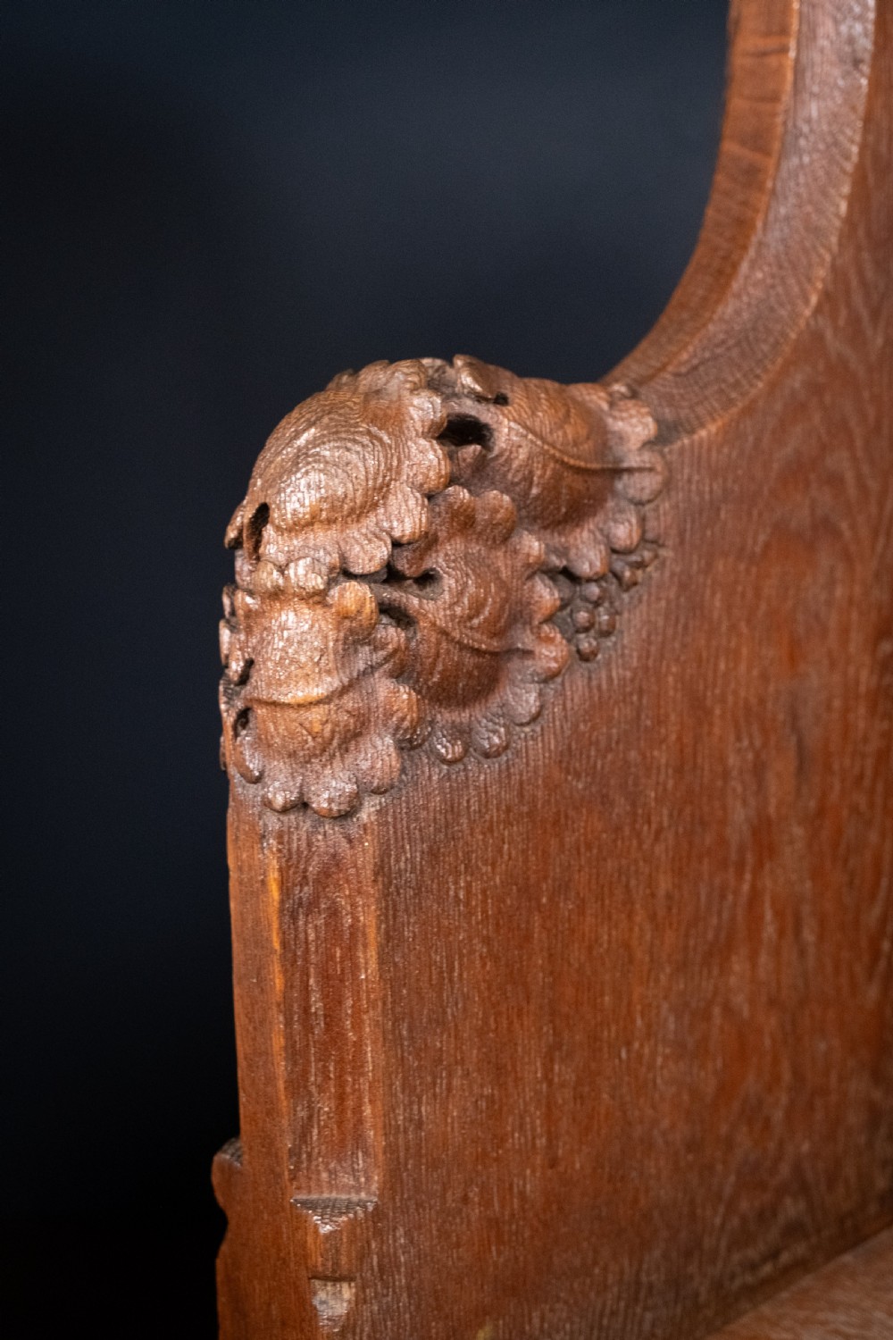 19th Century Golden Oak Foliate Church Pew / Settle View V
