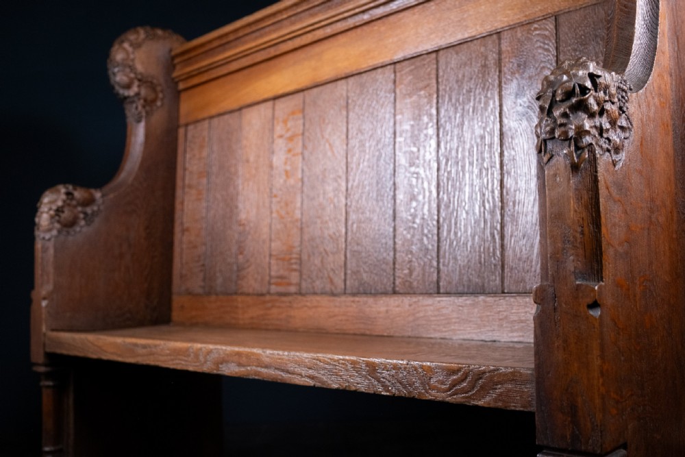 19th Century Golden Oak Foliate Church Pew / Settle View VI