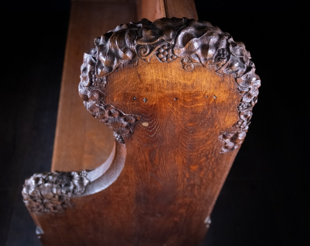 19th Century Golden Oak Foliate Church Pew / Settle View XI