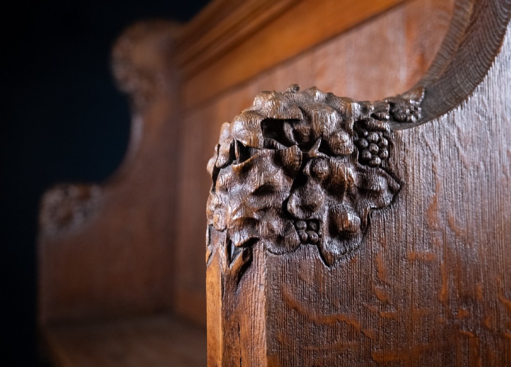 19th Century Golden Oak Foliate Church Pew / Settle View XIII
