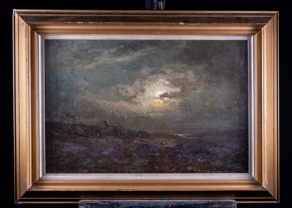 John Falconar Slater (1857-1937) - Moonlight Coastal Landscape. Oil on Canvas.