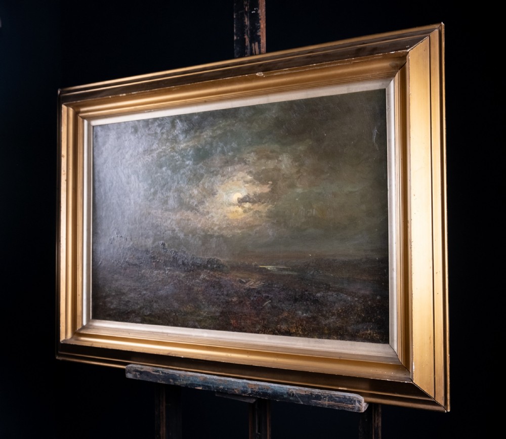 John Falconar Slater (1857-1937) - Moonlight Coastal Landscape. Oil on Canvas. View V