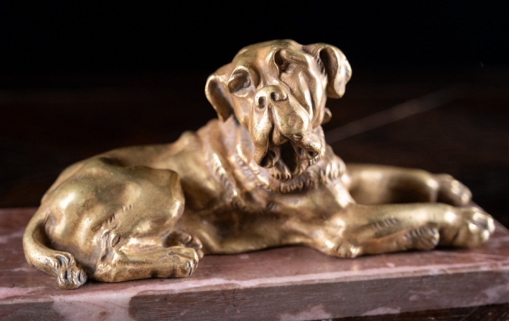 19th Century Gilt Bronze Mastiff Dog View II