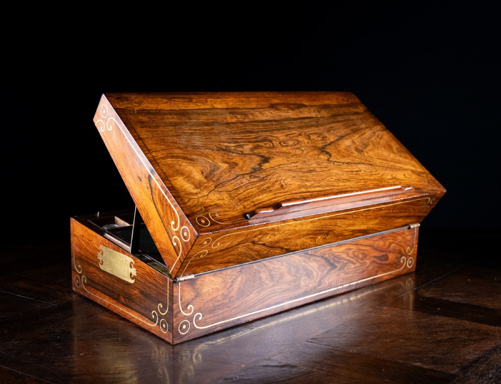 Monumental Rosewood Brass Inlaid Writing Slope, c.1840 View II
