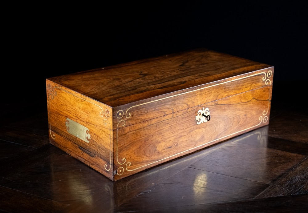 Monumental Rosewood Brass Inlaid Writing Slope, c.1840 View III