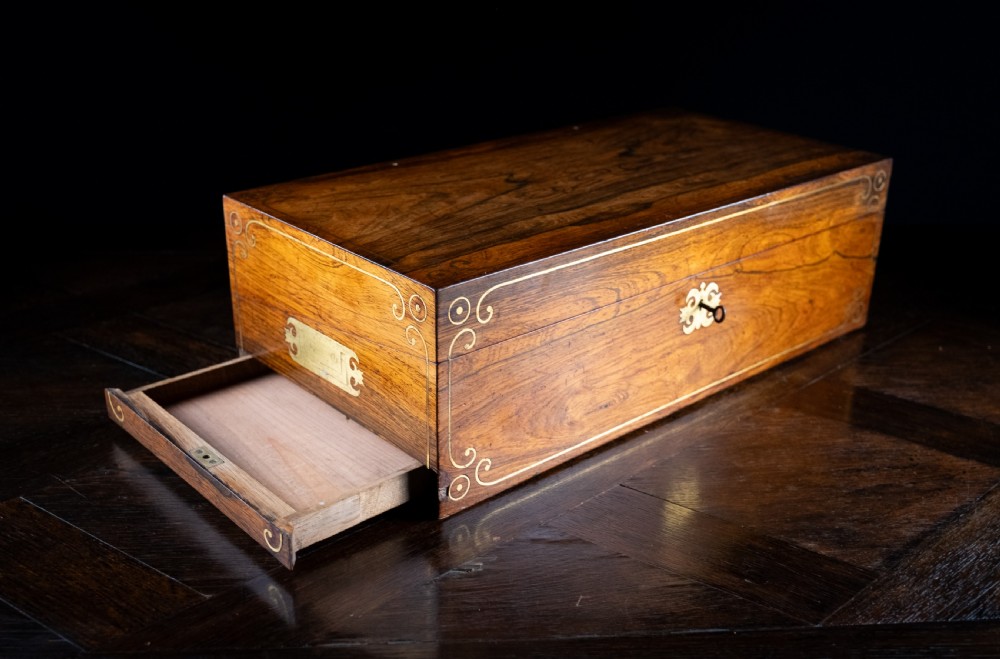Monumental Rosewood Brass Inlaid Writing Slope, c.1840 View V