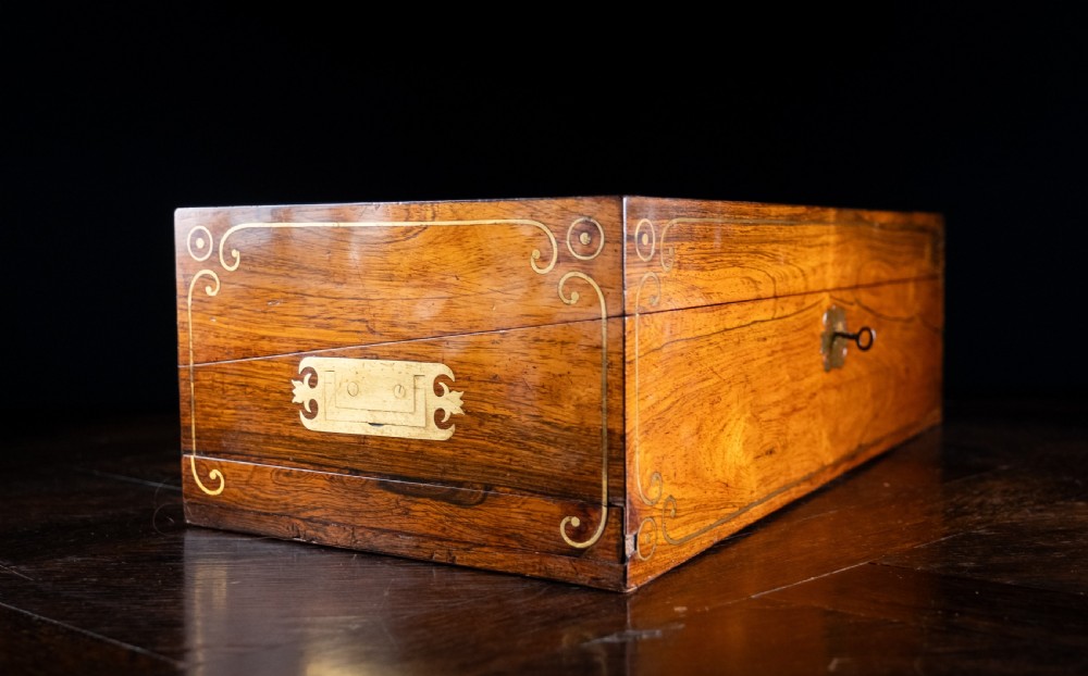 Monumental Rosewood Brass Inlaid Writing Slope, c.1840 View VI