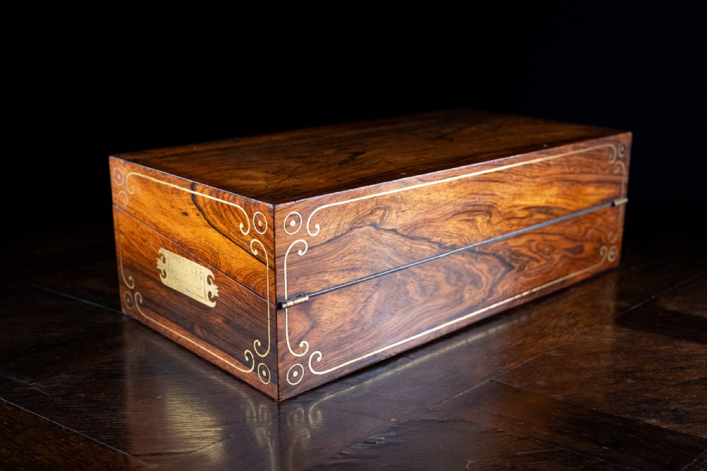 Monumental Rosewood Brass Inlaid Writing Slope, c.1840 View X