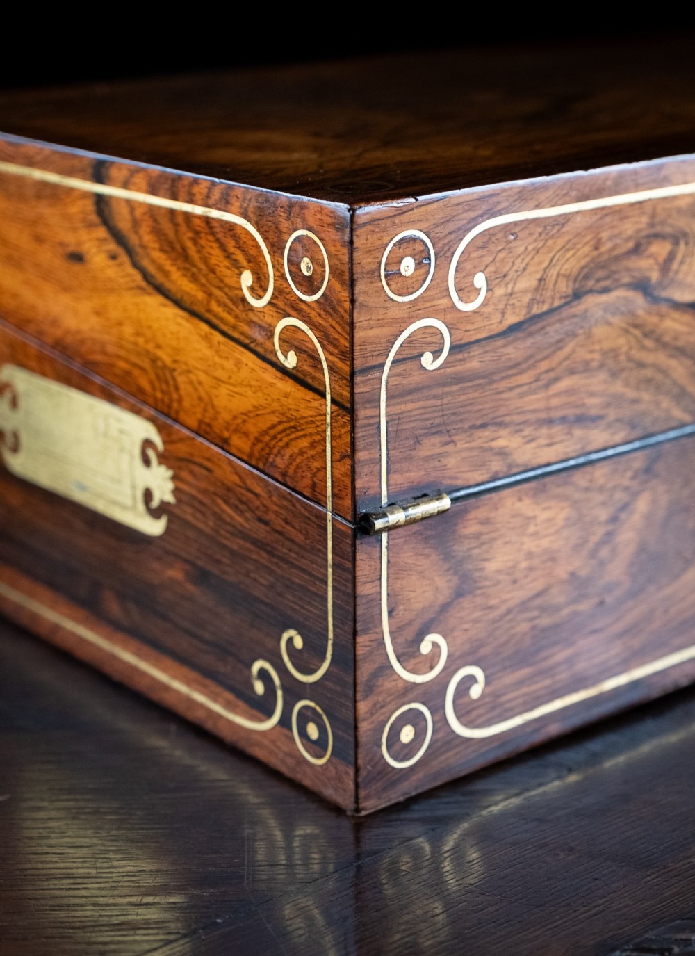 Monumental Rosewood Brass Inlaid Writing Slope, c.1840 View XI