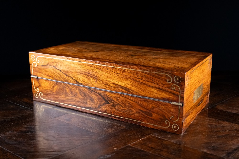 Monumental Rosewood Brass Inlaid Writing Slope, c.1840 View XII