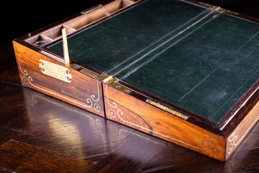 Monumental Rosewood Brass Inlaid Writing Slope, c.1840 View XIV