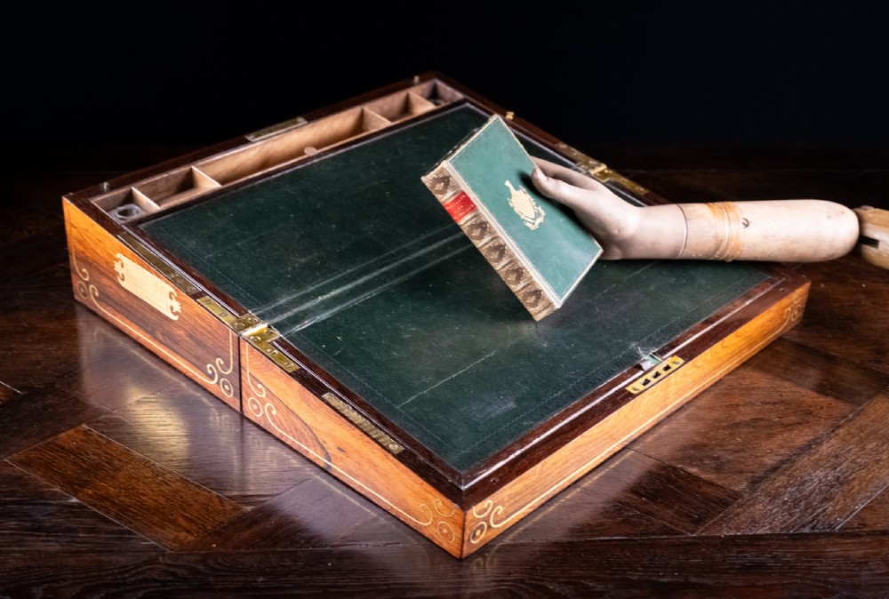 Monumental Rosewood Brass Inlaid Writing Slope, c.1840 View XV
