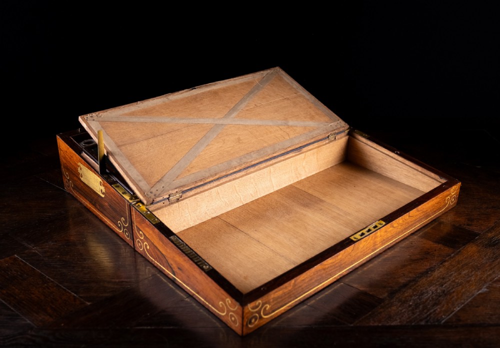 Monumental Rosewood Brass Inlaid Writing Slope, c.1840 View XVI