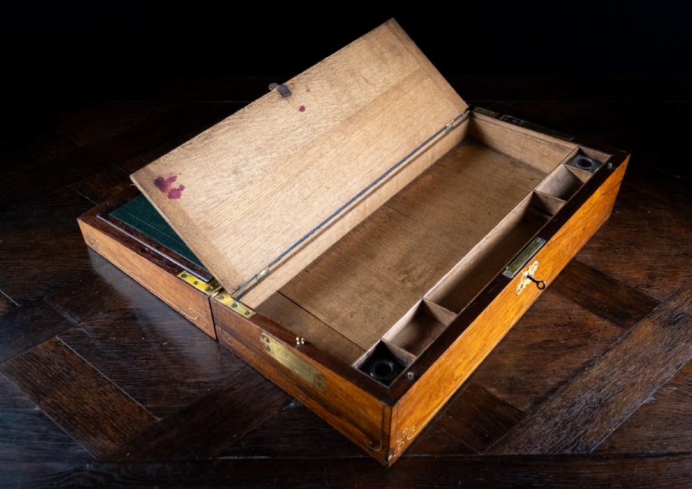 Monumental Rosewood Brass Inlaid Writing Slope, c.1840 View XVII