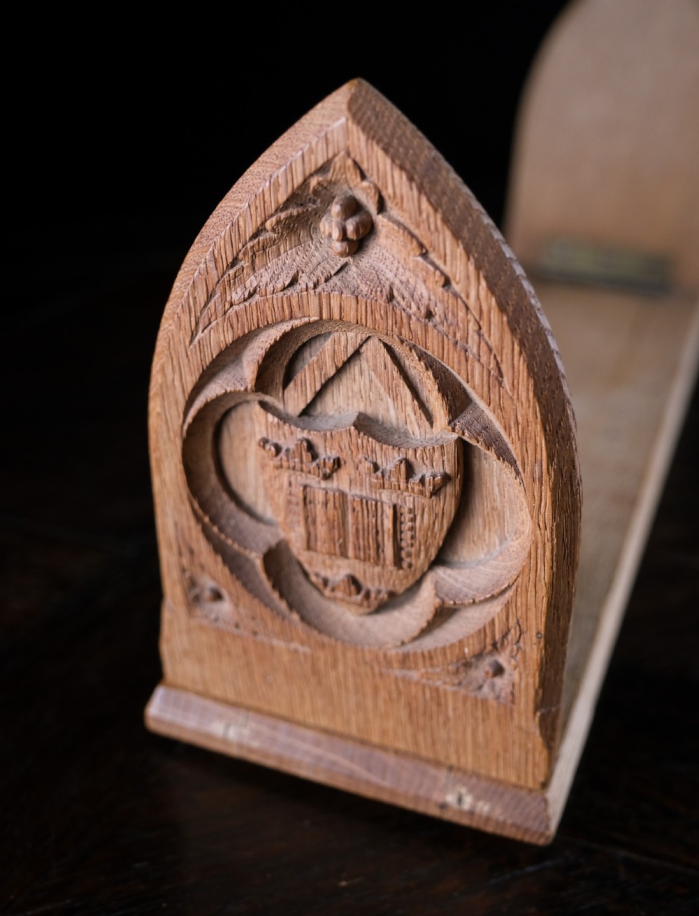Oxford University Arms Carved Oak Book Slide View III