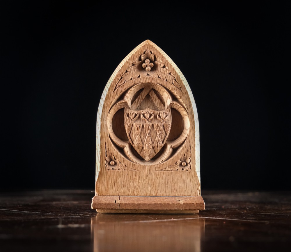 Oxford University Arms Carved Oak Book Slide View V