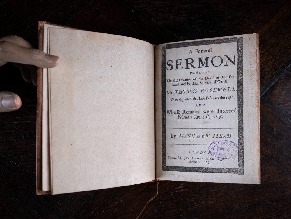 Funeral Sermon For Rev. Thomas Rosewell by Matthew Mead, 1692. Leather Bound Book.  View VIII