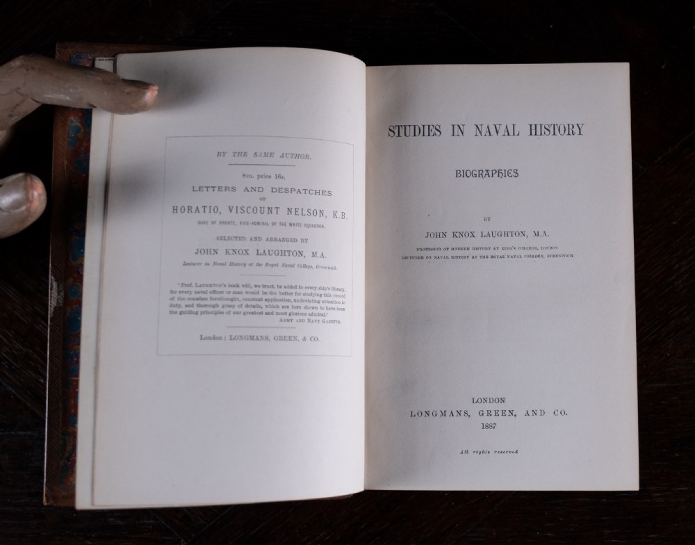 1887 Studies In Naval History by John Knox Laughton. First Edition. (Leather Bound Book) View VIII