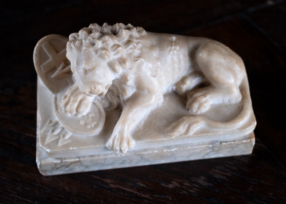 19th Century Alabaster & Marble Lion Of Lucerne View II