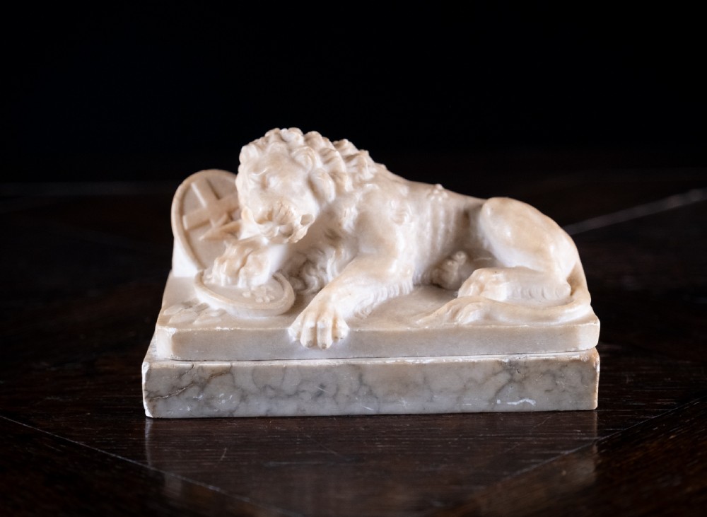19th Century Alabaster & Marble Lion Of Lucerne View IX