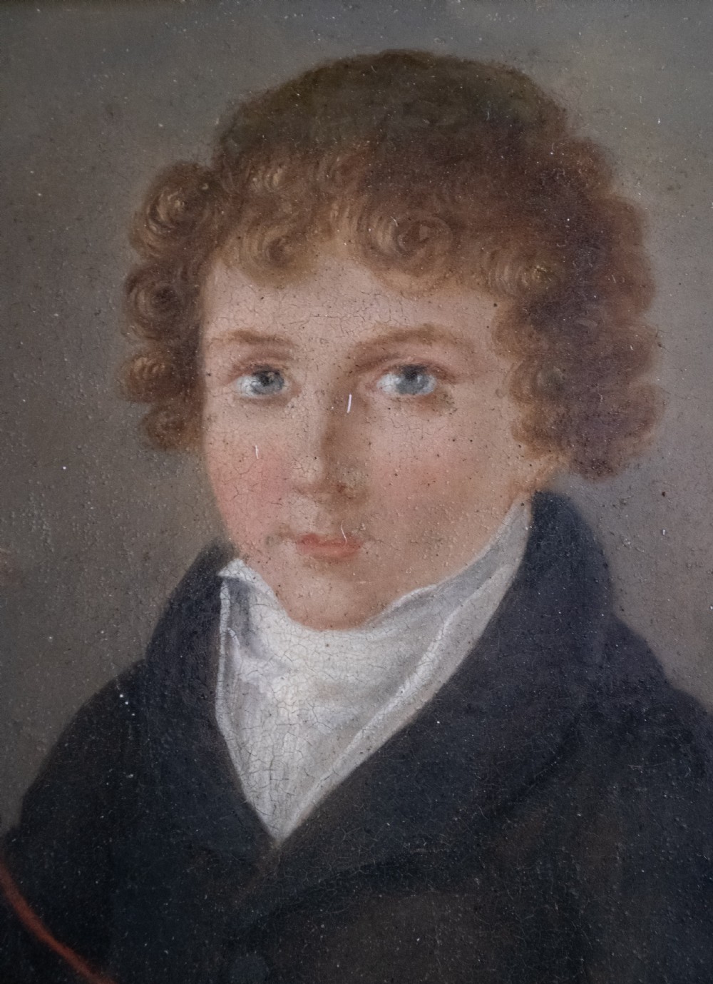 Early 19th Century Boy With Bird (American School). Oil On Tin. View III