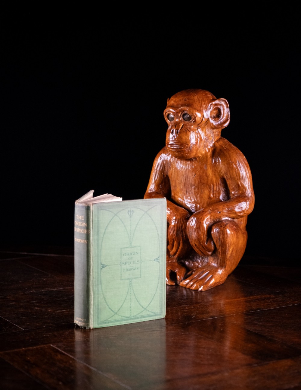 A green cloth-bound antique book standing vertically with gold embossed title lettering on the spine. View XV