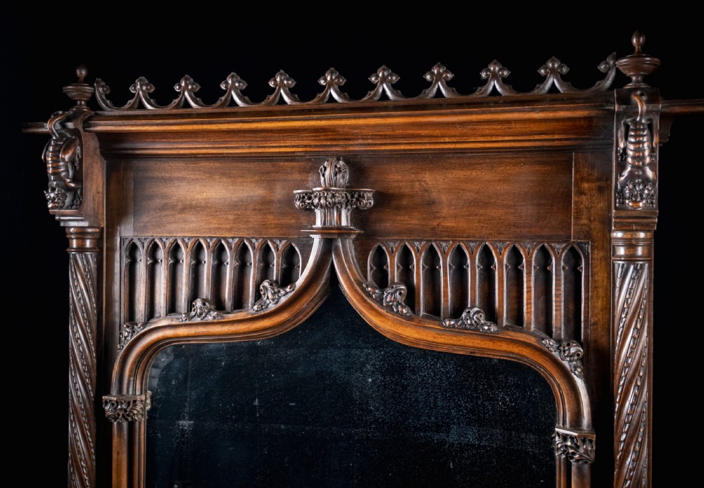 Large Gothic Walnut Overmantel Mirror, c.1880 View III