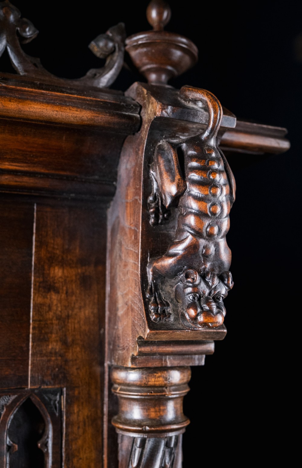 Large Gothic Walnut Overmantel Mirror, c.1880 View IV