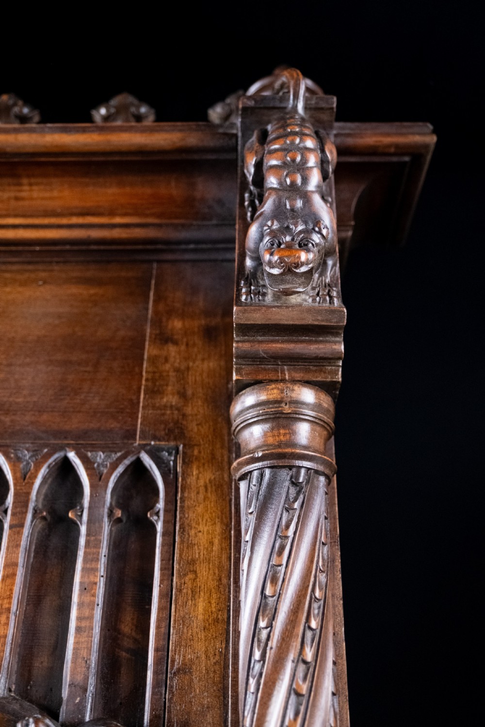 Large Gothic Walnut Overmantel Mirror, c.1880 View VI