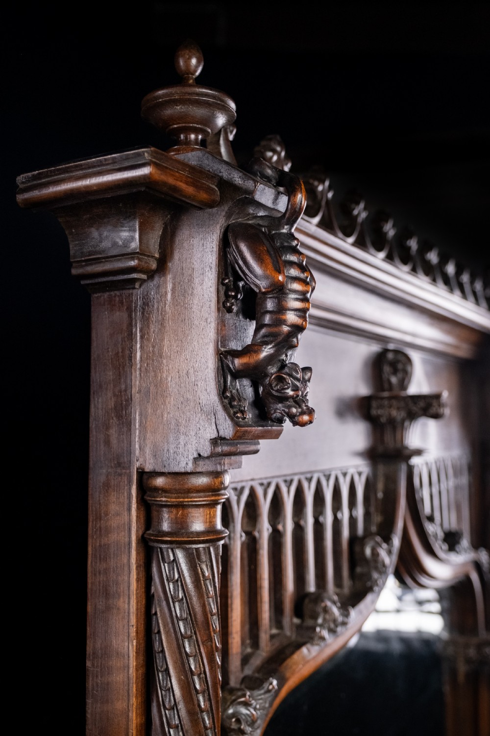 Large Gothic Walnut Overmantel Mirror, c.1880 View VIII