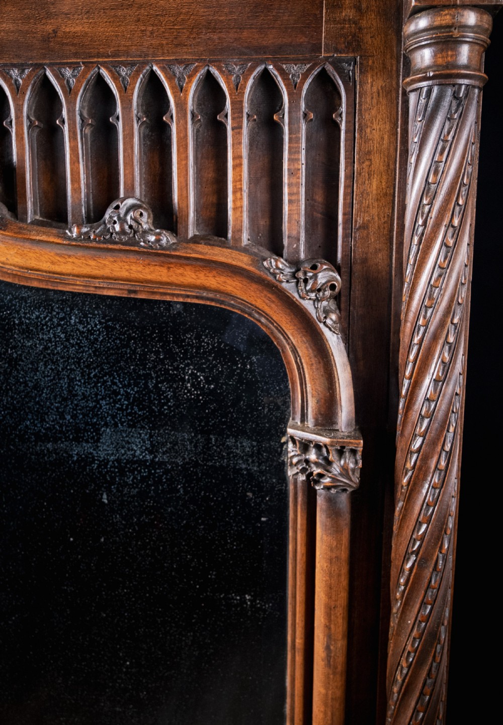 Large Gothic Walnut Overmantel Mirror, c.1880 View IX