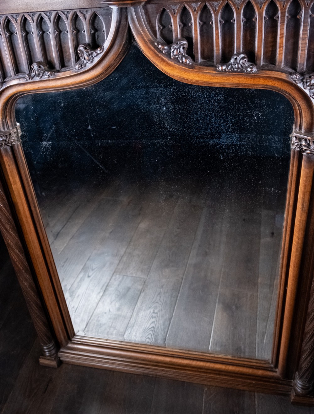 Large Gothic Walnut Overmantel Mirror, c.1880 View X