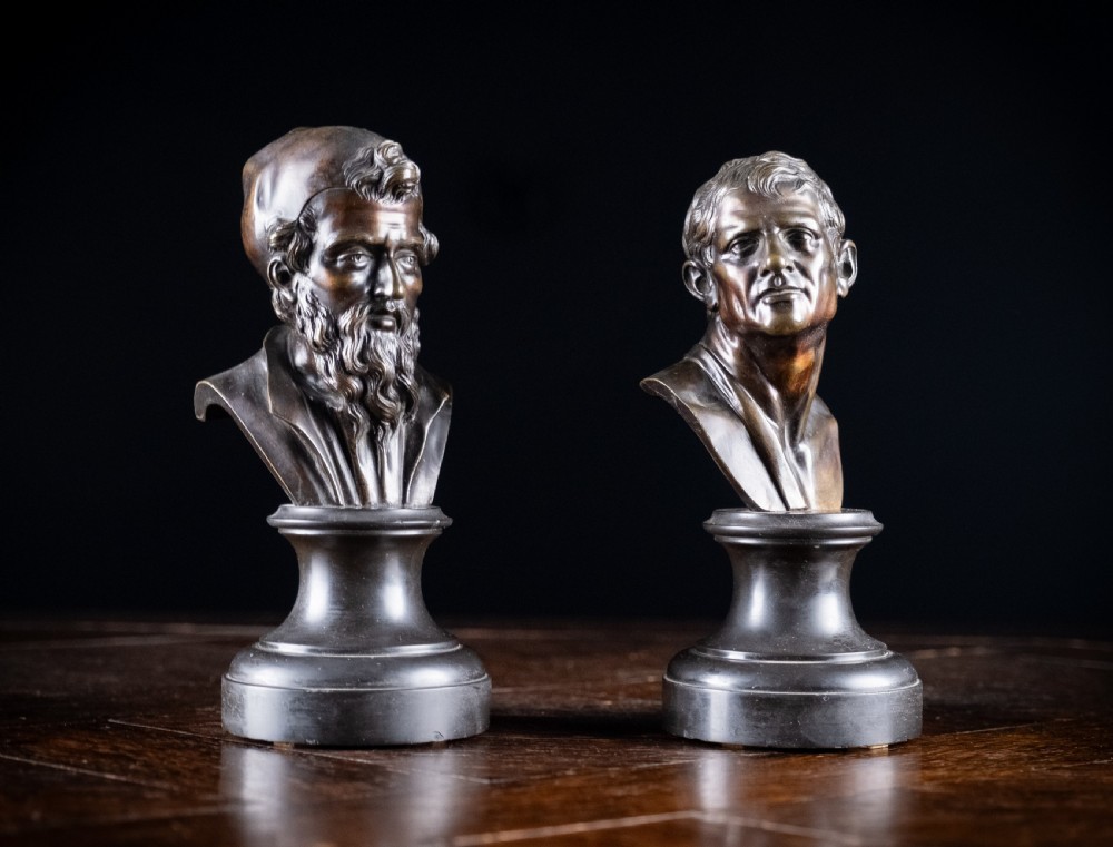 Pair Bronze Busts of Hippocrates and Lysimachus View II