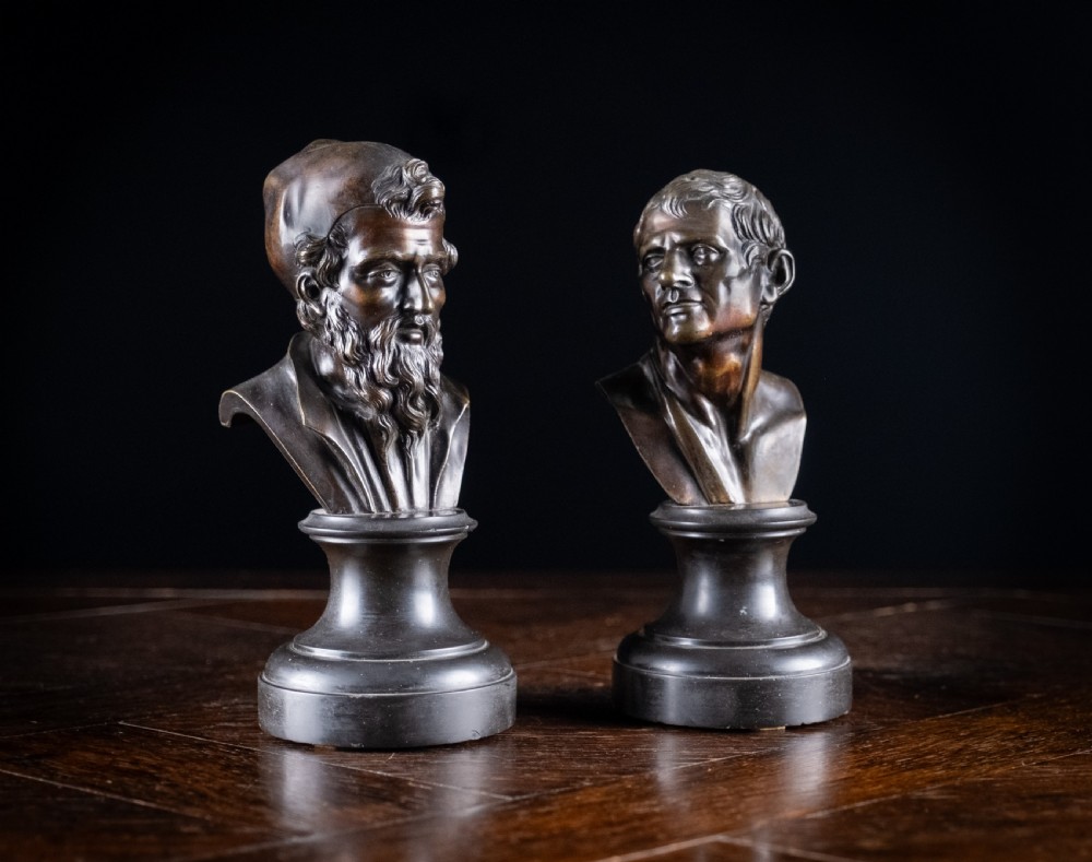 Pair Bronze Busts of Hippocrates and Lysimachus View III