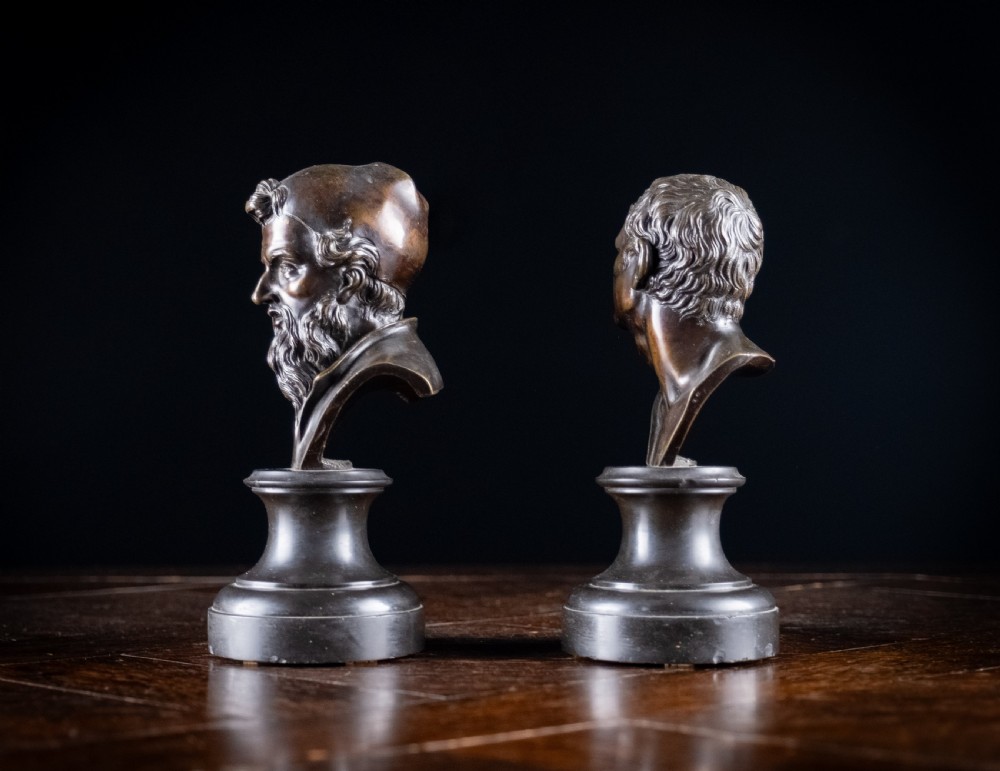 Pair Bronze Busts of Hippocrates and Lysimachus View V