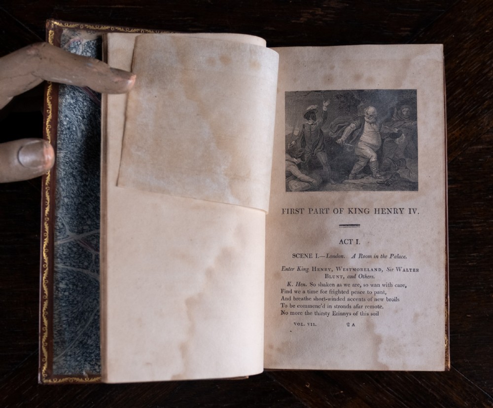 A complete twelve-volume set of brown leather-bound books printed in 1807 with gold-tooled decorative spines. View XXIII