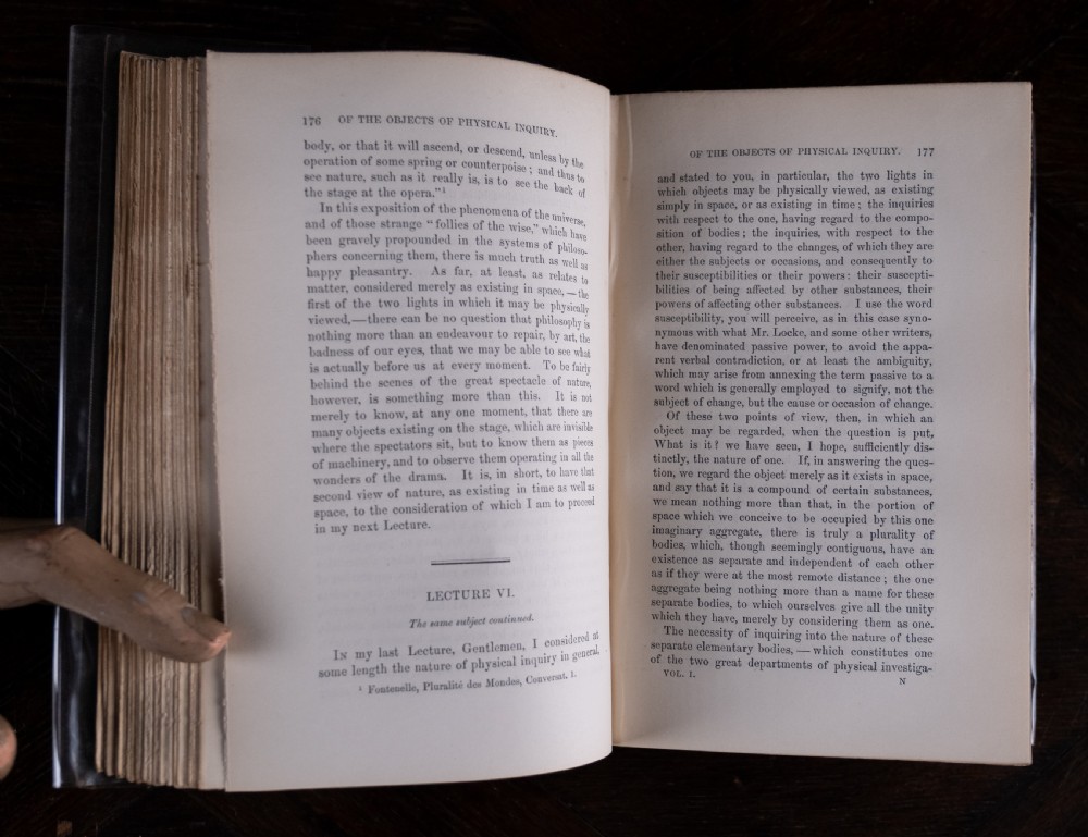A complete four-volume set of 1846 antique books titled Browns Philosophy of the Mind with gilt lettering on dark grey spines. View XIII