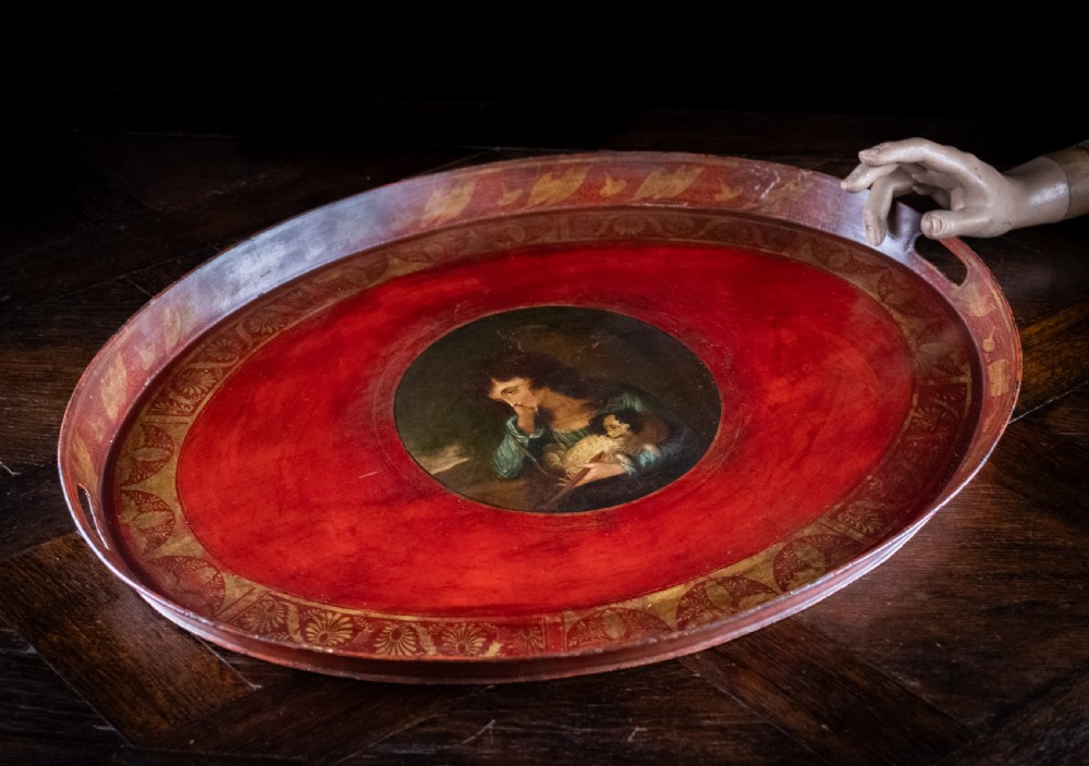 Large Regency Red & Gilt Toleware Tray, c.1830 View II