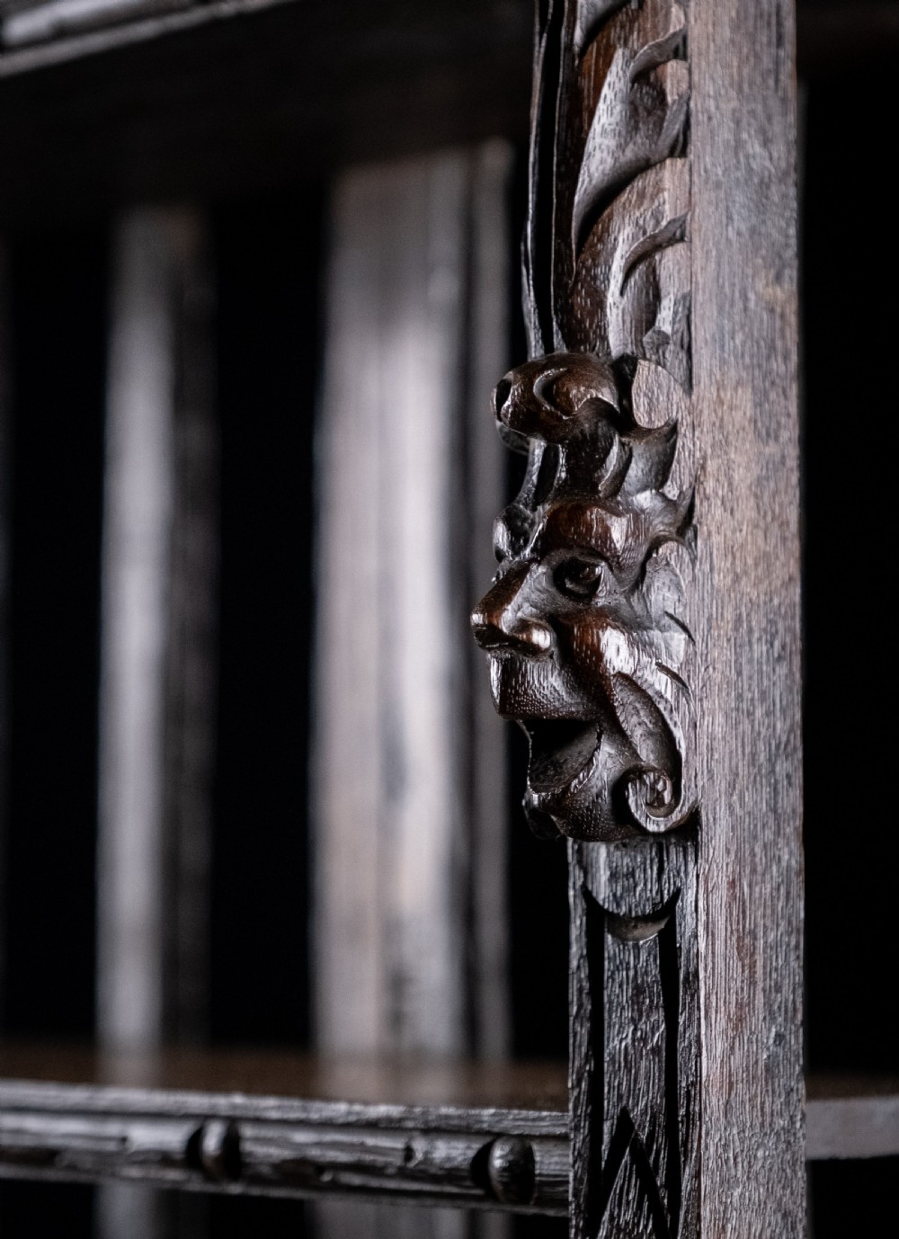 Gothic Carved Oak Hanging Shelf, c.1880 View II