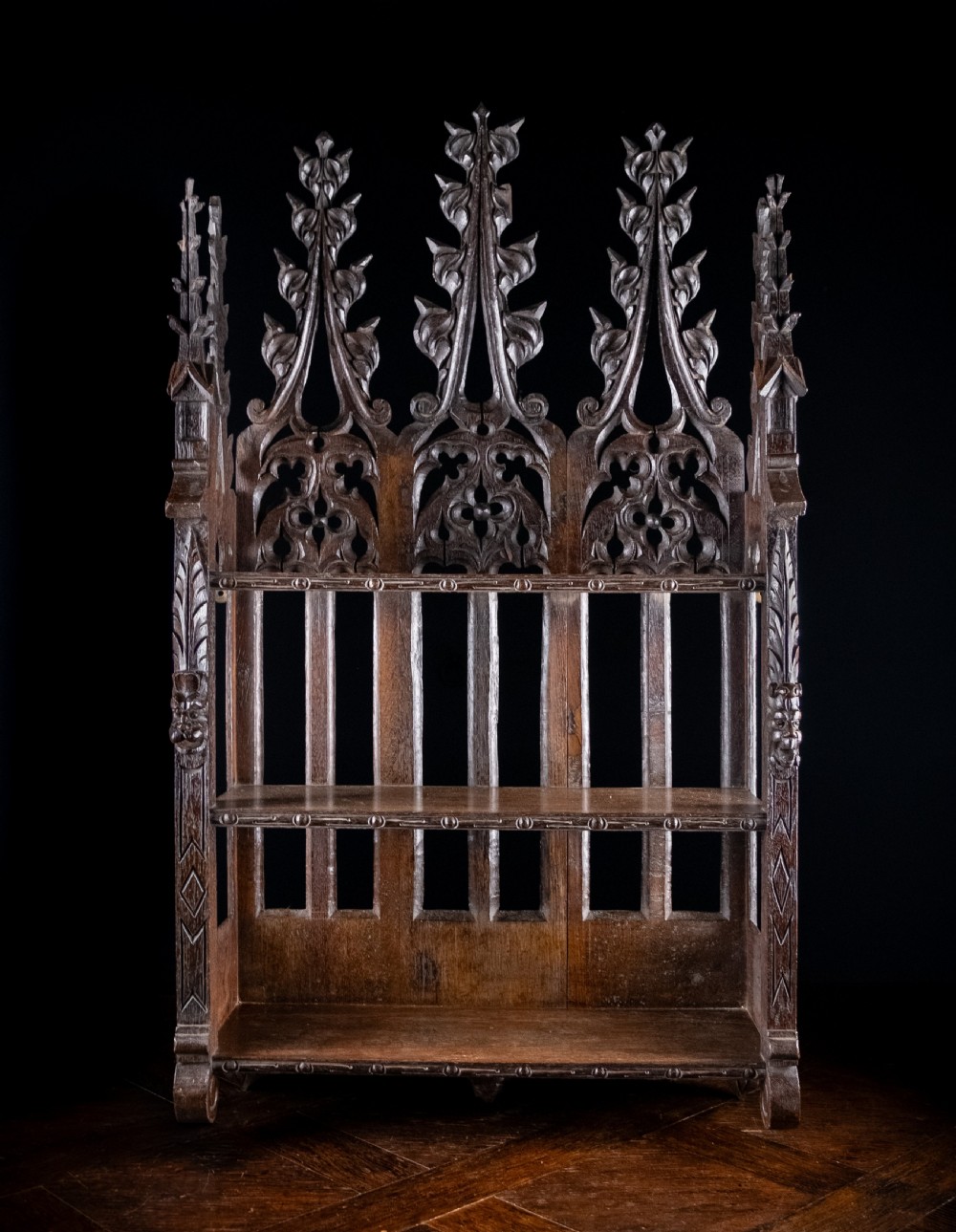 Gothic Carved Oak Hanging Shelf, c.1880 View IV