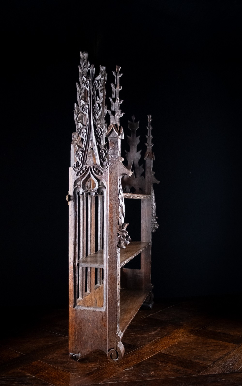 Gothic Carved Oak Hanging Shelf, c.1880 View V