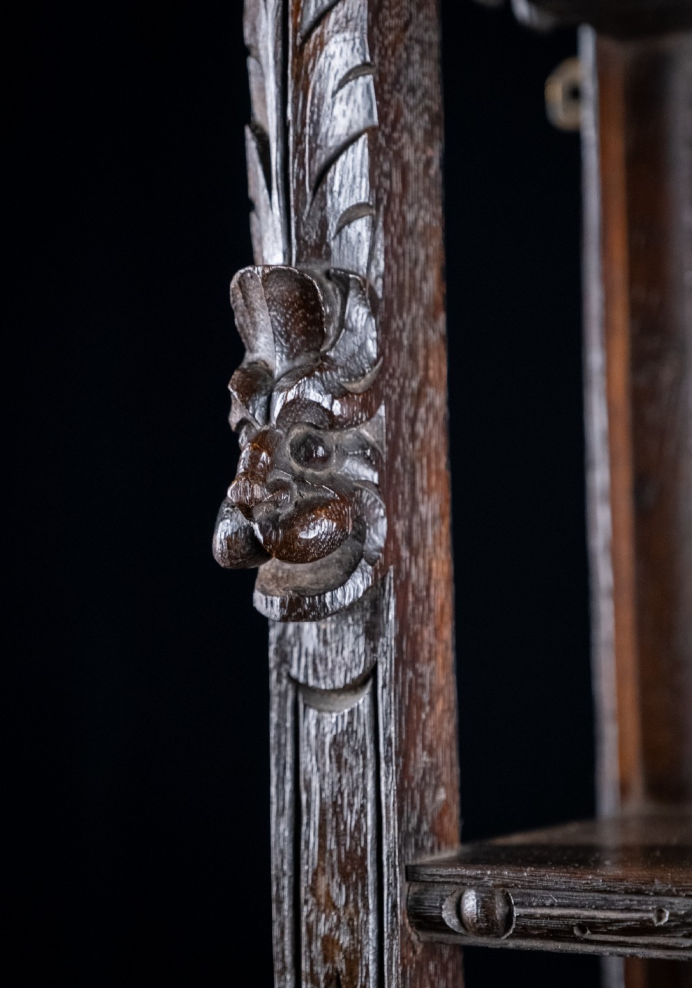 Gothic Carved Oak Hanging Shelf, c.1880 View VI