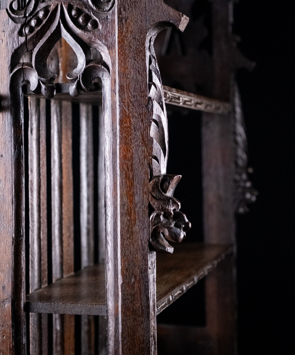 Gothic Carved Oak Hanging Shelf, c.1880 View VIII
