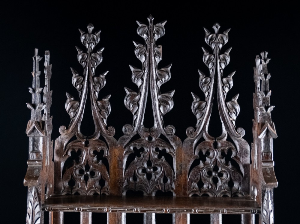 Gothic Carved Oak Hanging Shelf, c.1880 View X