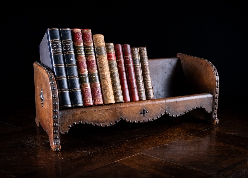 Studded Tan Leather Book Trough, c. 1880