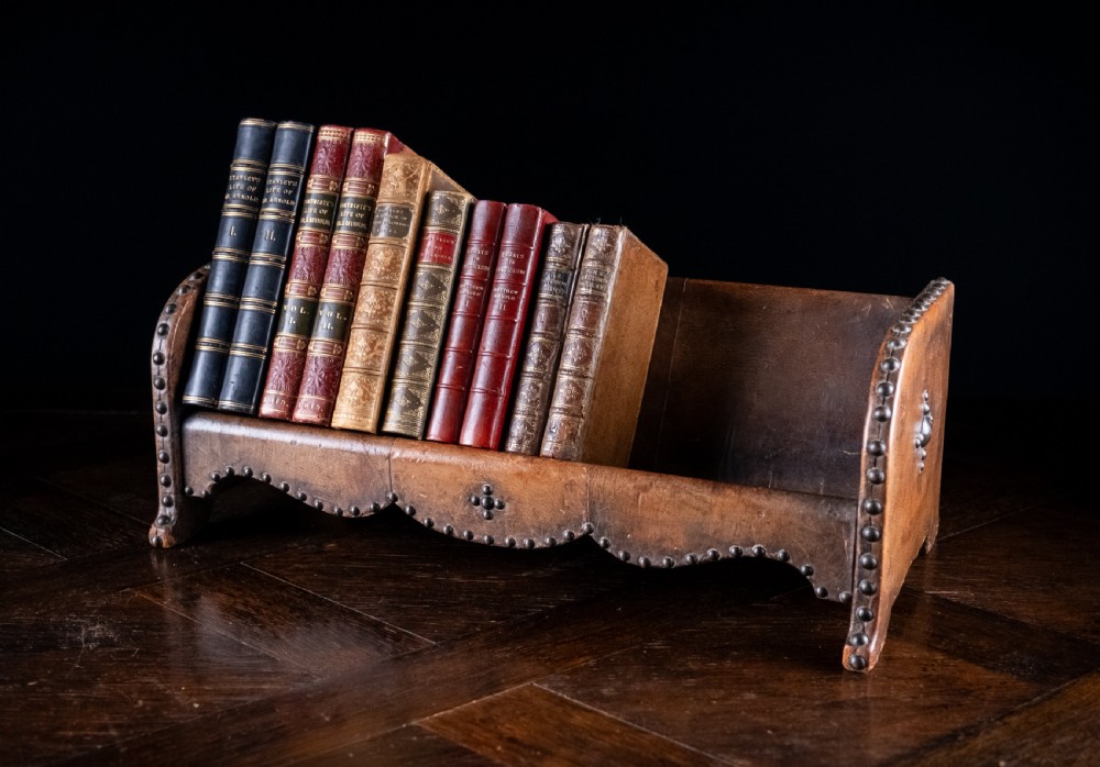 Studded Tan Leather Book Trough, c. 1880 View II
