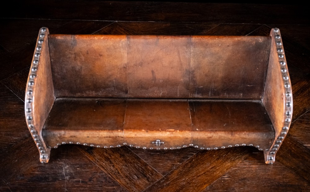 Studded Tan Leather Book Trough, c. 1880 View X