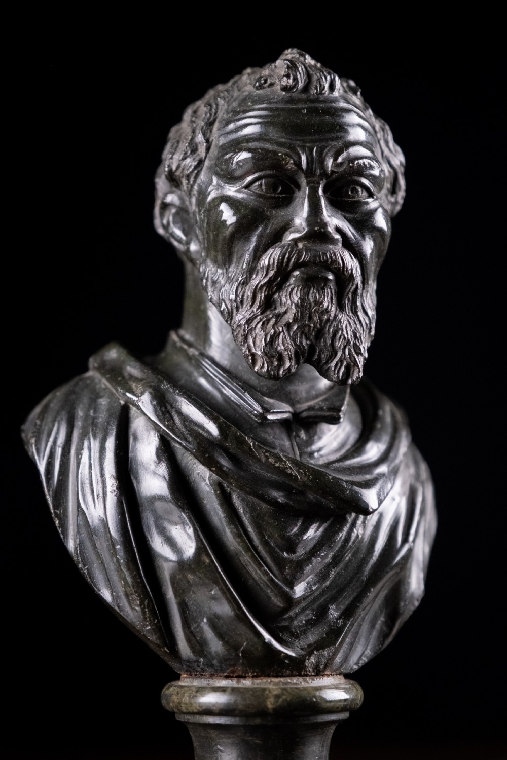 19th Century Serpentine Bust of Michelangelo View II