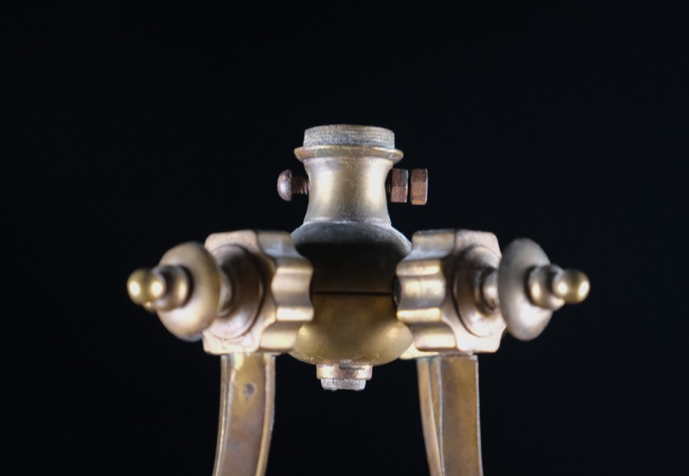 An Edwardian brass square-framed hall lantern featuring bevelled glass panels with starburst cuts and scrollwork hanging arms. View XIV