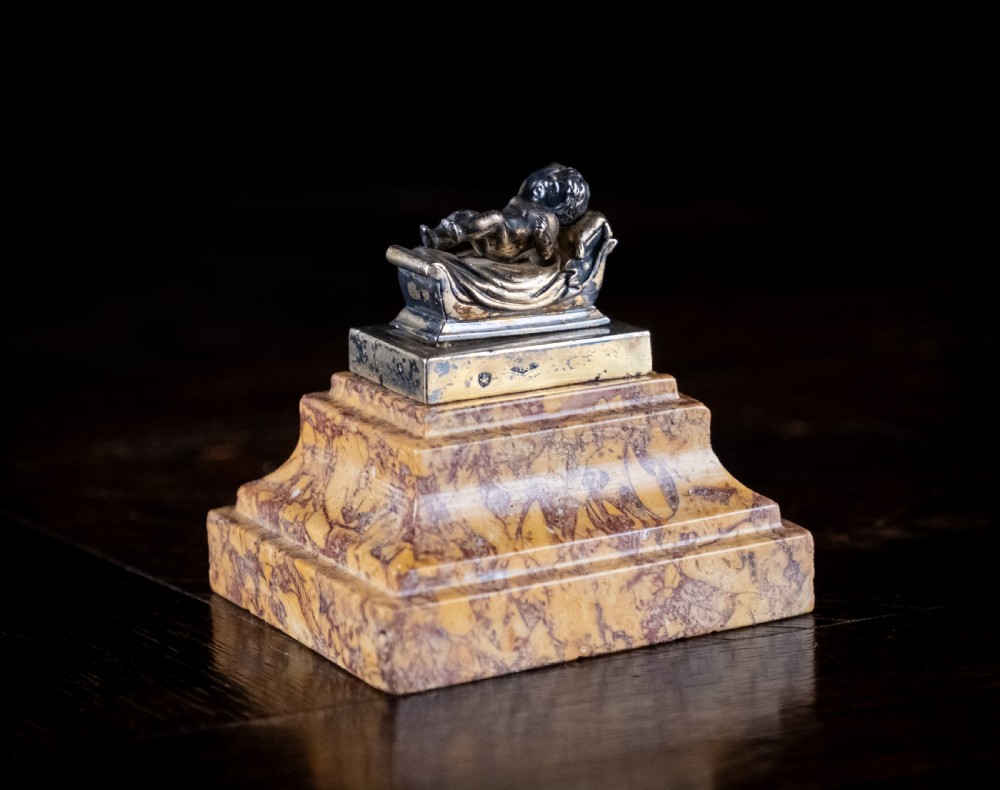19th Century Grand Tour Silver Gilt & Marble Desk Weight